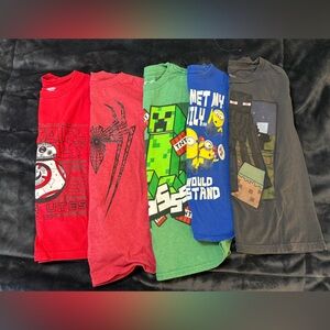 Kids Character T shirts, Size S (6/7). Minecraft, Minions, Spider-Man, Star Wars